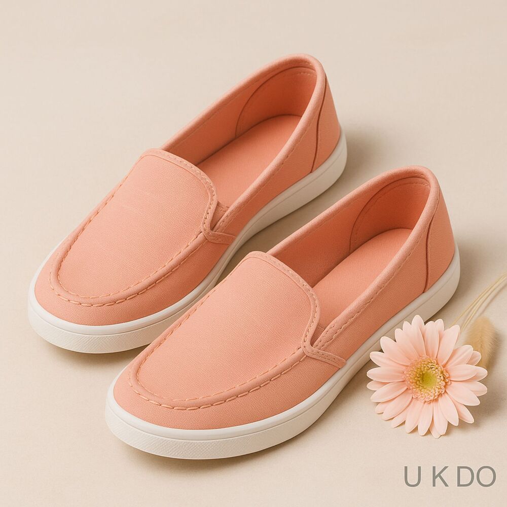 Women’s Coral Pink Canvas Slip-On Loafers Comfort Shoes Size 7.5 New - Picture 5 of 9